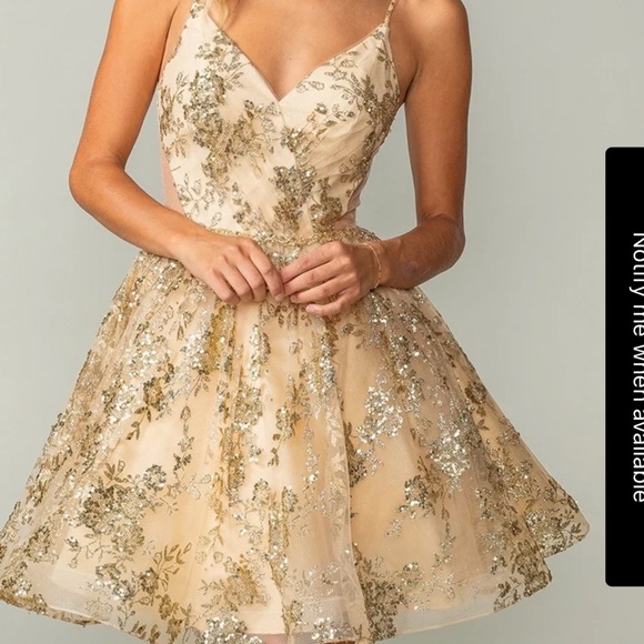 Elegant Sequin Mini Dress in Gold by [Brand] - Picture 1 of 2